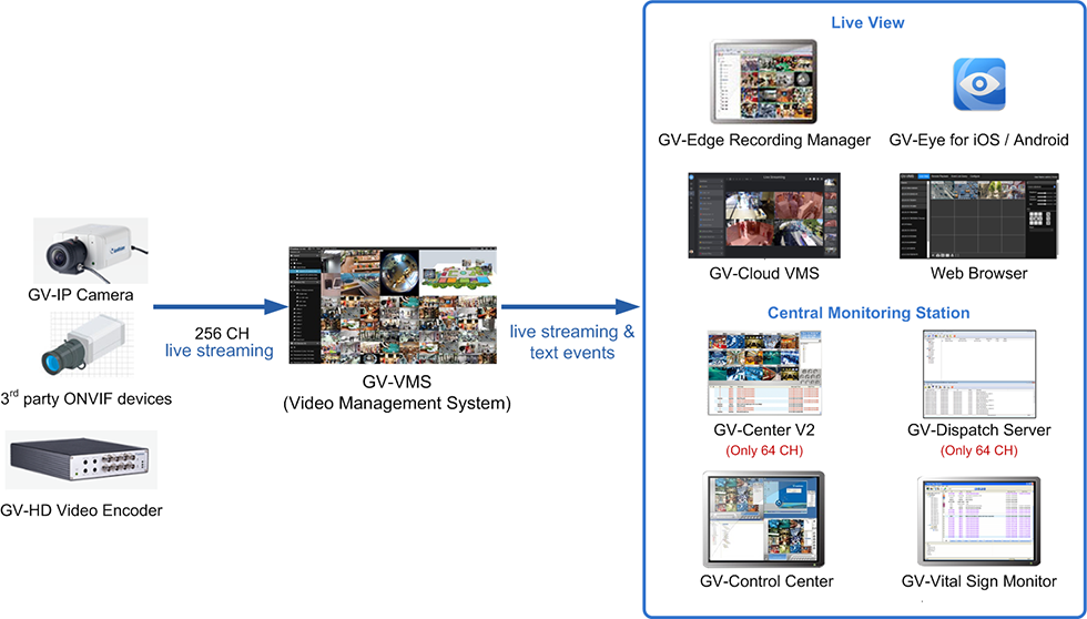 GV-VMS V20: schema di architettura del sistema